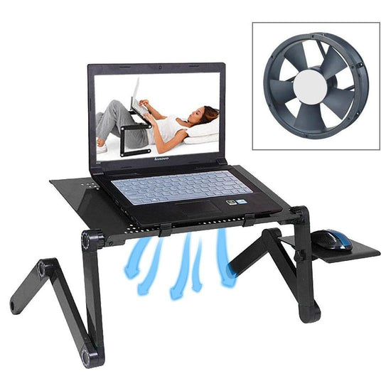 Adjustable Foldable Laptop Stand With Fans & Mouse Pad - Portable Aluminum Alloy - Magenta