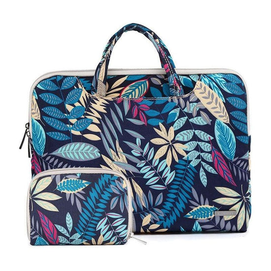 11.6 Inch Simple Business Laptop Bag With Liner - Ls-116 - Canvas Colourful Leaves Blue