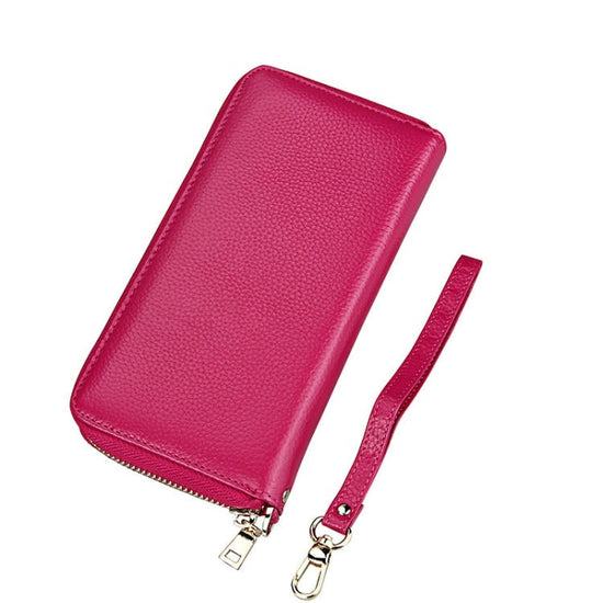 Leather Rfid Card Holder Wallet with Hand Strap - Magenta