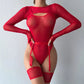 Alluring Transparent Bodysuit Open Crotch Teddy Nightgown For Women - Red - L