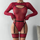 Alluring Transparent Bodysuit Open Crotch Teddy Nightgown For Women - Red - L