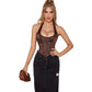 Fish Bone Jacquard Deep V-Neck Corset Crop Top With Halter Neck Plus Size - S
