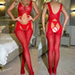 Leopard Fishnet Bodystocking Alluring Open Crotch Lingerie For Women - W829-Wine Red