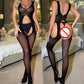 Leopard Fishnet Bodystocking Alluring Open Crotch Lingerie For Women - W829-Wine Red