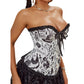Print Gothic Corselet Ruffled Lace Trim Boned Corset Halloween Women Clothing - Xs