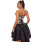 Print Gothic Corselet Ruffled Lace Trim Boned Corset Halloween Women Clothing - Xs