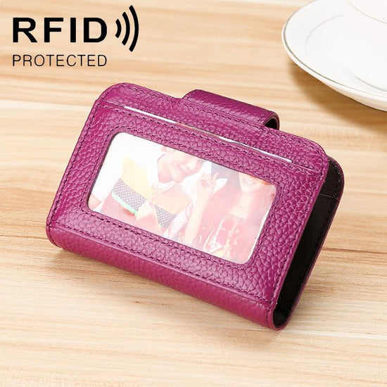 Women Cowhide Leather Rfid Wallet - Horizontal Design - Purple