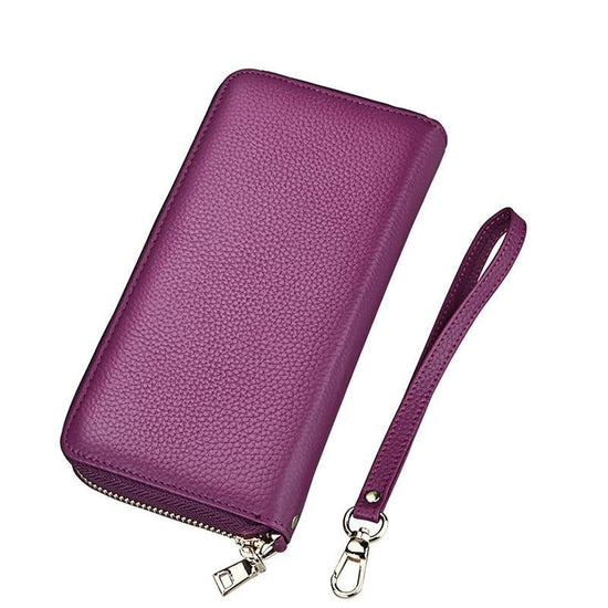 Leather Rfid Card Holder Wallet with Hand Strap - Purple