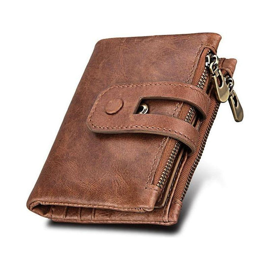 Men Rfid Blocking Cowhide Leather Wallet - Crazy Horse Texture