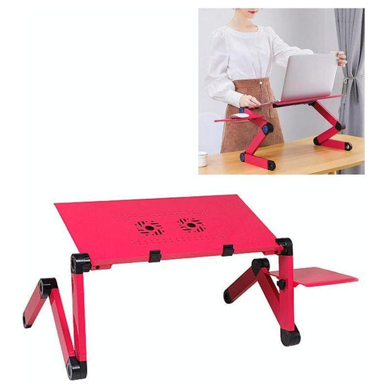Foldable Laptop Stand With Dual Fans & Mouse Pad - 360 Degree Adjustable - Red