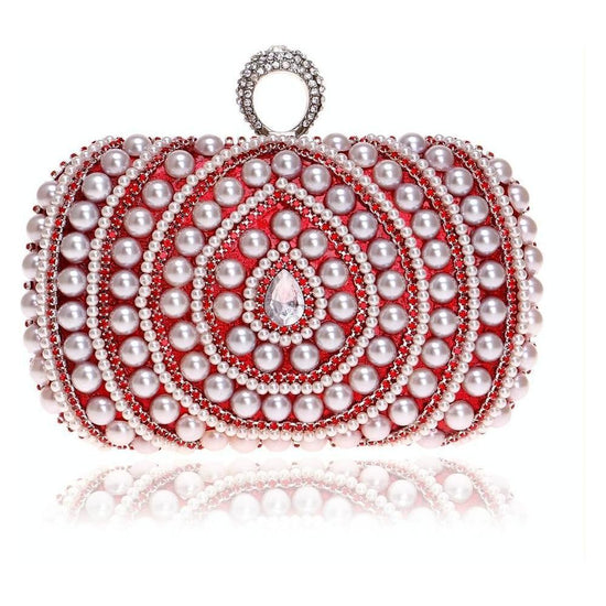 Stylish Pearl Handbag For Fashion Banquets And Parties - Red