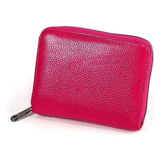 Leather Rfid Wallet - Sleek and Secure - Rose Red