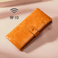 Oilskin Leather Rfid Zip Wallet - Brown - Rose Red