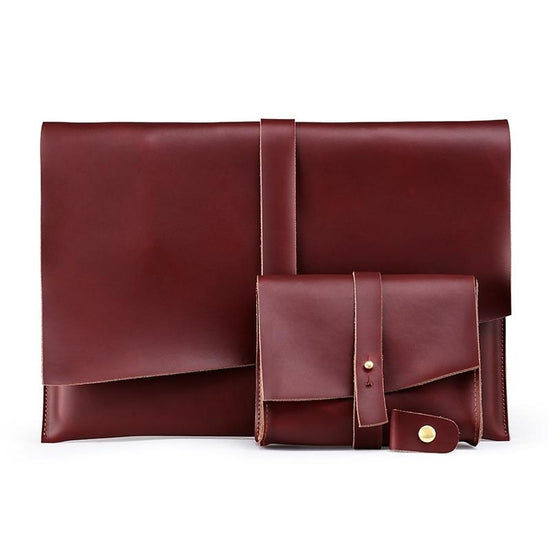 13.3 Inch Genuine Leather Laptop Bag With Power Adapter And Cable Winder - Rufous