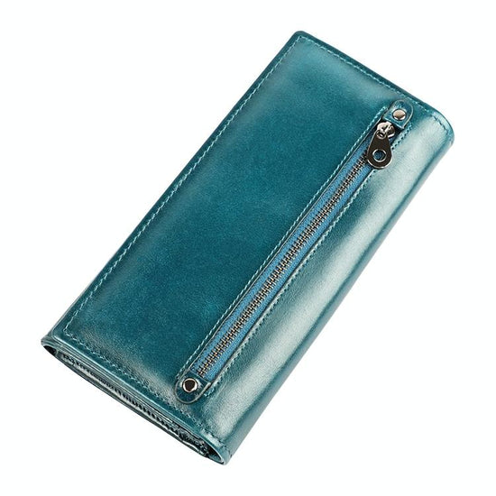 Versatile Retro Leather Rfid Lady Wallet - Wine Red