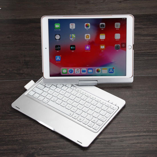 Rotatable Bluetooth Keyboard Leather Case For Ipad 10.2 With Backlit Pen Slot - Silver