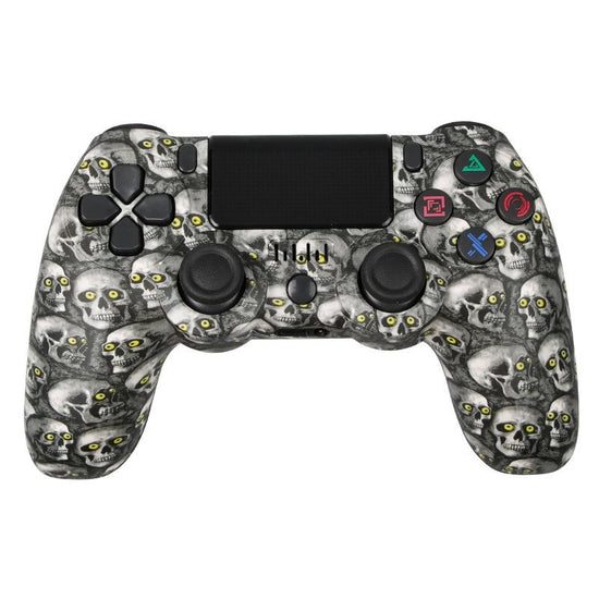 Wireless Bluetooth Game Controller for Ps4 with Dual Vibration and Light Strip - Green Eye Skull