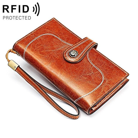 Women Vintage Rfid Oil Wax Wallet - Classic Design - Brown