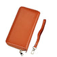 Leather Rfid Card Holder Wallet with Hand Strap - Brown