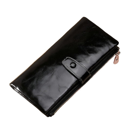 Oilskin Leather Rfid Zip Wallet - Brown - Brown