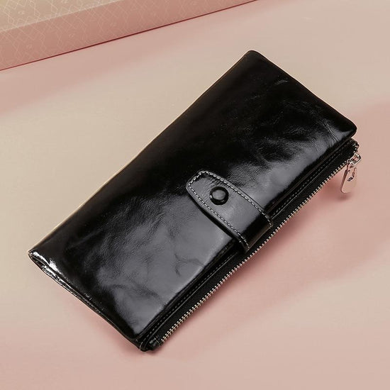 Oilskin Leather Rfid Zip Wallet - Brown - Brown
