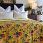 Mustard Peony Kantha Bedspread Coverlet - Mustard (King - 228 cm x 274 cm)