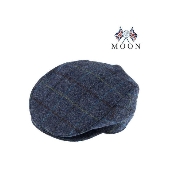 DENTS Abraham Moon Tweed Flat Cap Wool Ivy Hat Driving Cabbie Quilted 1-3038 - Blue - Large