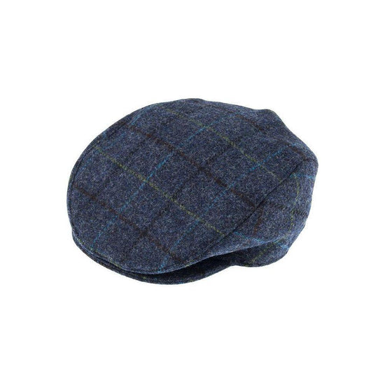 DENTS Abraham Moon Tweed Flat Cap Wool Ivy Hat Driving Cabbie Quilted 1-3038 - Blue - Medium