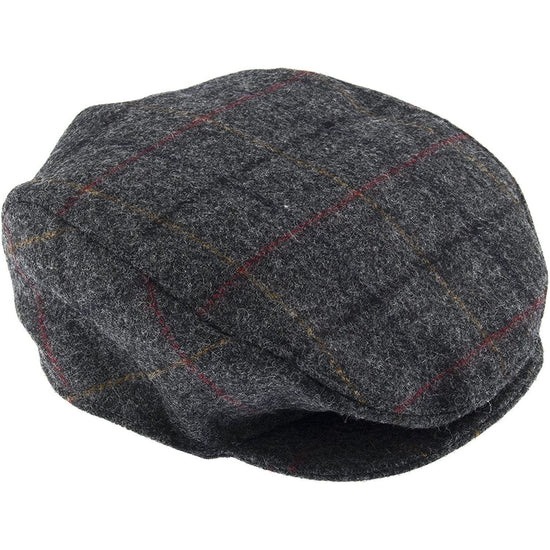 DENTS Abraham Moon Tweed Flat Cap Wool Ivy Hat Driving Cabbie Quilted 1-3038 - Charcoal - Large