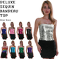 Womens SEQUIN BANDEAU CROP TOP Sparkling Sparkly Costume Tube - Black