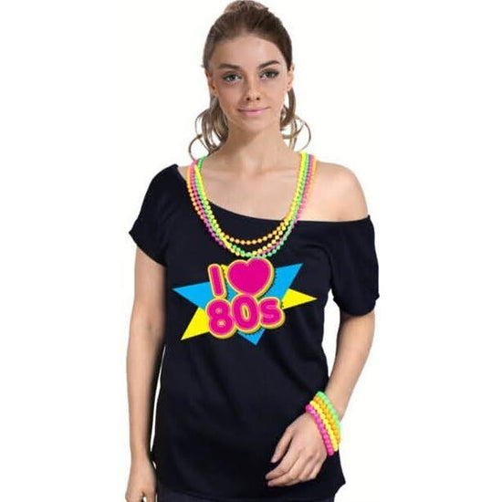 I Love The 80s Black Womens T Shirt Costume Ladies 1980s Fancy Dress Up Top