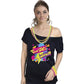 Rad 80s Beats Womens T Shirt Costume Ladies 1980s Fancy Dress Up Top - Black