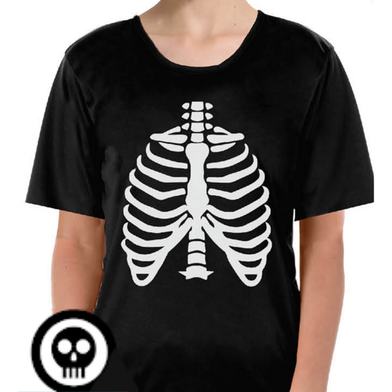 Childrens Skeleton Top Scary Kids Dress Up Halloween Book Week Bones T Shirt - S (4-6 Years Old)