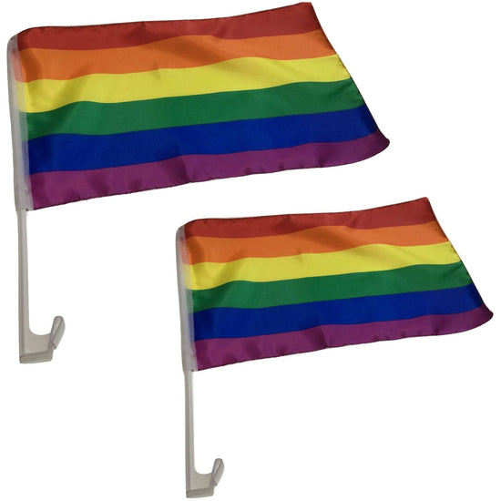 2x RAINBOW CAR FLAG with Window Clip Flags Australia Day 30cm x 45cm Gay Pride