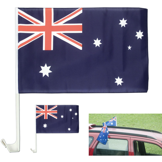 2x AUSTRALIA CAR FLAG with Window Clip Flags Australia Day 30cm x 45cm