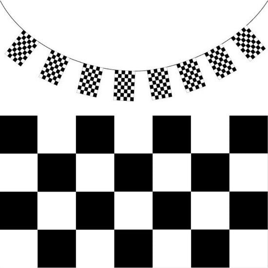 CHECKERED BUNTING FLAG Race Car Chequered Flag Banner Hanging Decoration Rectangular - 3.6 Metres