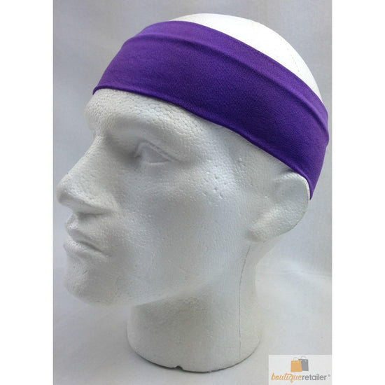 PLAIN HEADBAND Elastic Stretch Sports Yoga Hair Band Unisex 8cm Wide Wrap - Purple