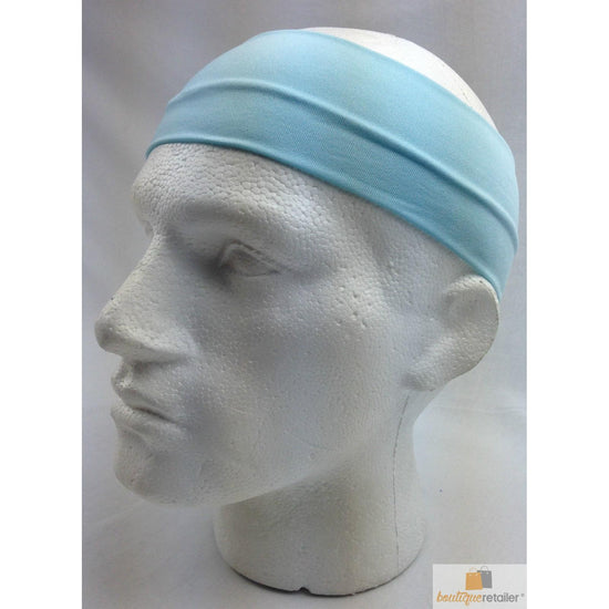 PLAIN HEADBAND Elastic Stretch Sports Yoga Hair Band Unisex 8cm Wide Wrap - Sky Blue