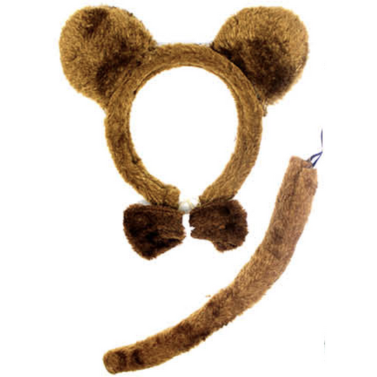 BROWN BEAR EARS HEADBAND w Bow Tail Animal Costume Halloween Party Hair Accessory