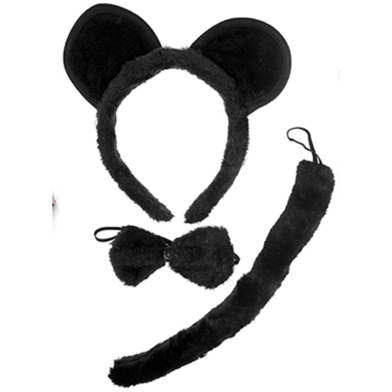 BLACK MOUSE / BEAR HEADBAND w Bow Ears Tail Animal Costume Halloween Party