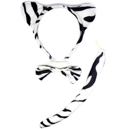 ZEBRA EARS HEADBAND w Bow Tail Animal Costume Halloween Party Hair Accessory