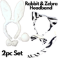 2pc Set Animal Headband w Bow Tail Rabbit + Zebra Ears Costume Halloween Party