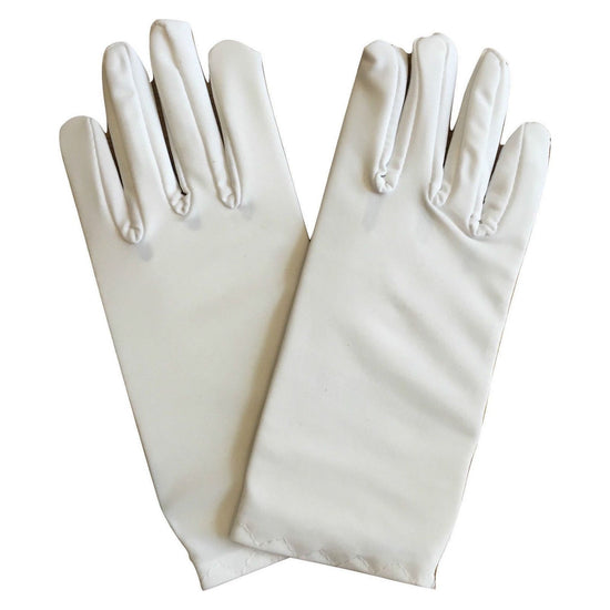 Ladies SHORT GLOVES Costume Party Wedding Bridal Fancy Dress Prom Stretchy - White - One Size