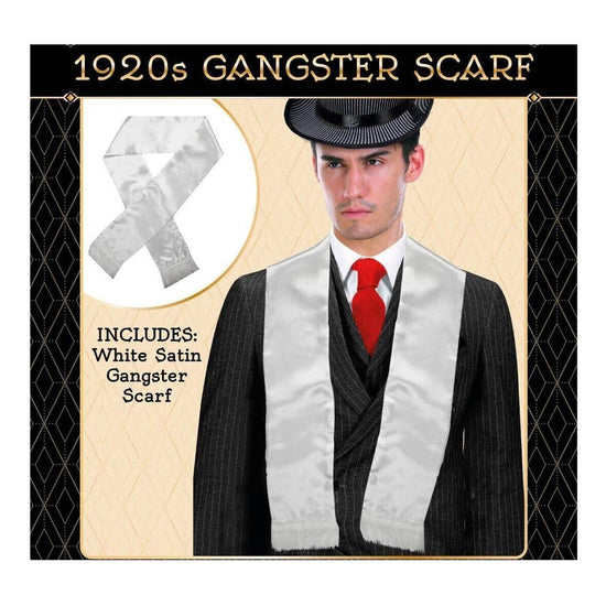 Mens Gatsby 1920s Hollywood Gangster White Scarf Silky Soft with Tassels Costume