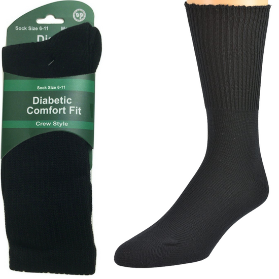 1 Pair DIABETIC BAMBOO Socks Work Socks Medical Loose Top Crew Cushion BLACK - 11-14