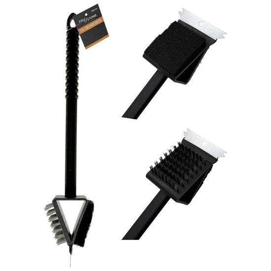 3-in-1 Double-Sided BBQ Grill Cleaning Brush – 38cm Heavy-Duty Wire Bristles & Scraper