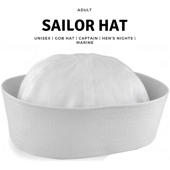 Adult White Sailor Hat Marine Unisex Gob Captain Navy Hen&