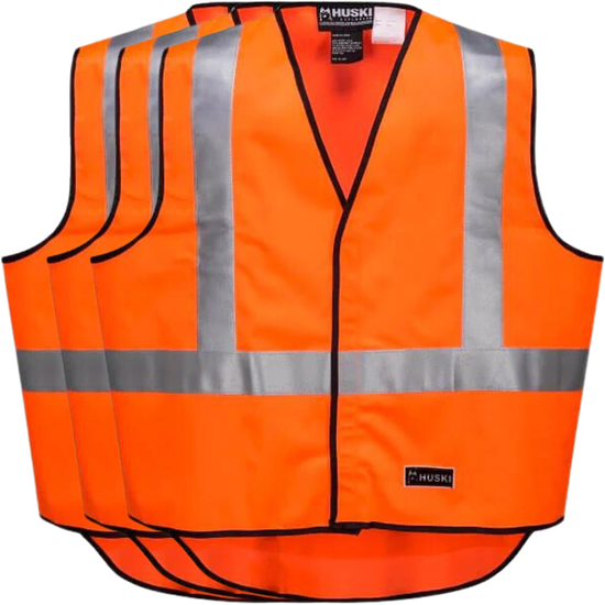 3x HUSKI Hi Vis Patrol Vest 3M Tape Safety Workwear High Visibility Bulk - Orange - 3XL