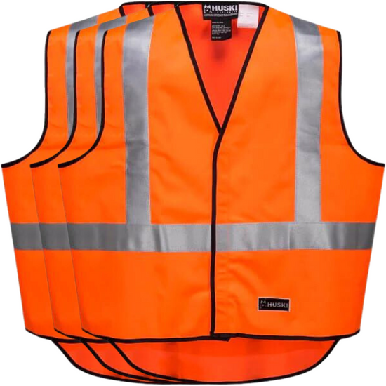 3x HUSKI Hi Vis Patrol Vest 3M Tape Safety Workwear High Visibility Bulk - Orange - L