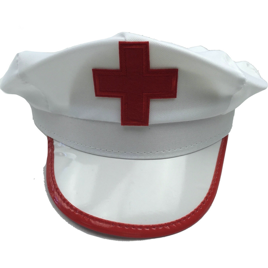 NURSE HAT Doctor Fancy Halloween Party Costume Accessory Cap - White/Red